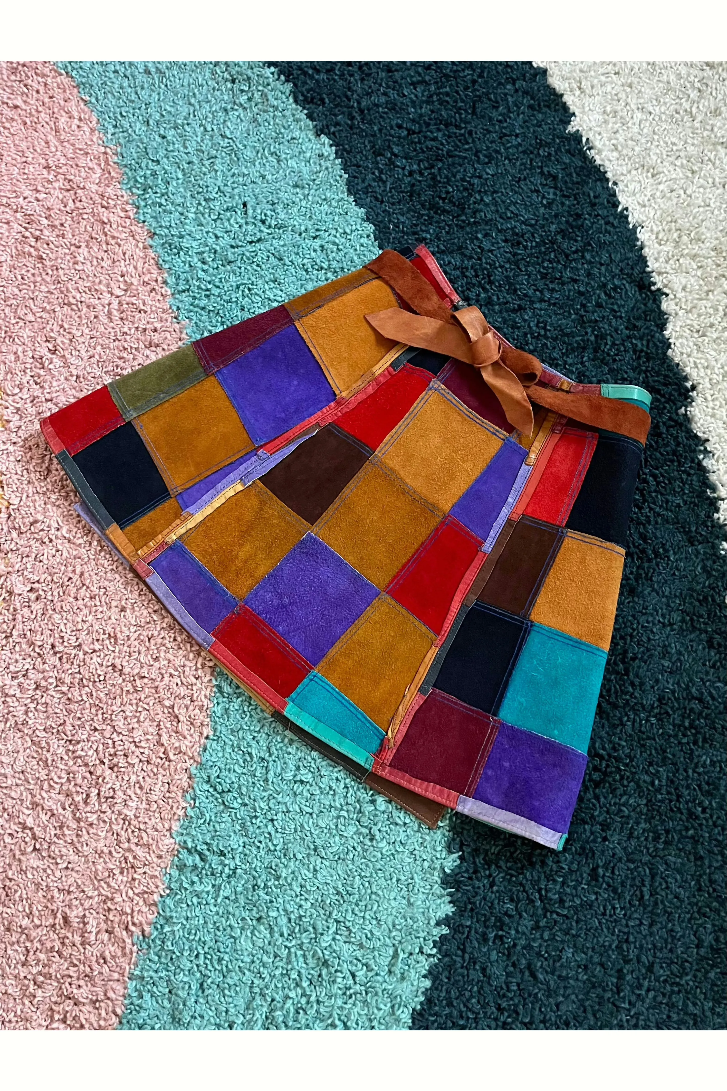 Vintage RARE 60s-70s Leather Patchwork Wrap Skirt