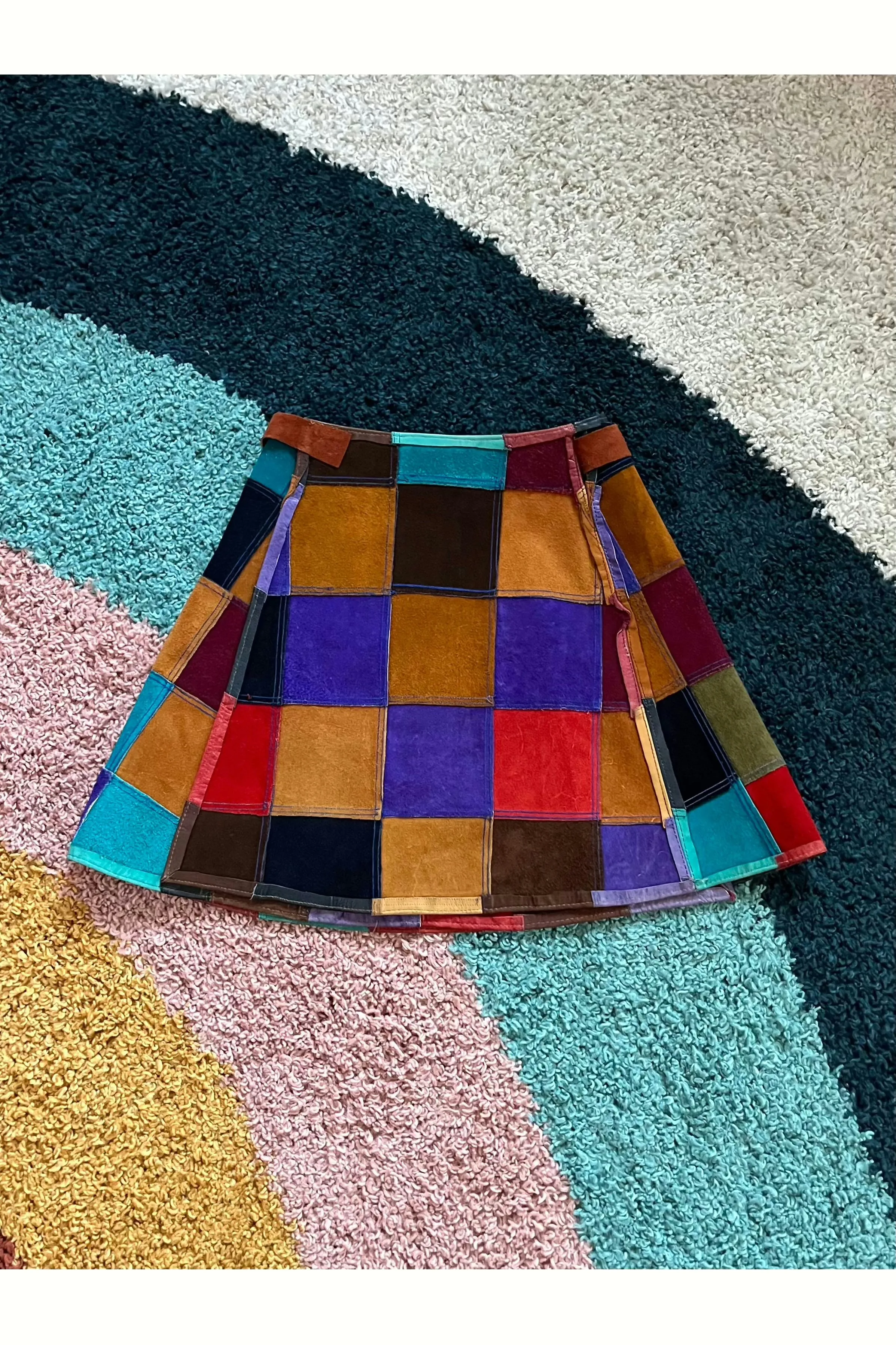 Vintage RARE 60s-70s Leather Patchwork Wrap Skirt