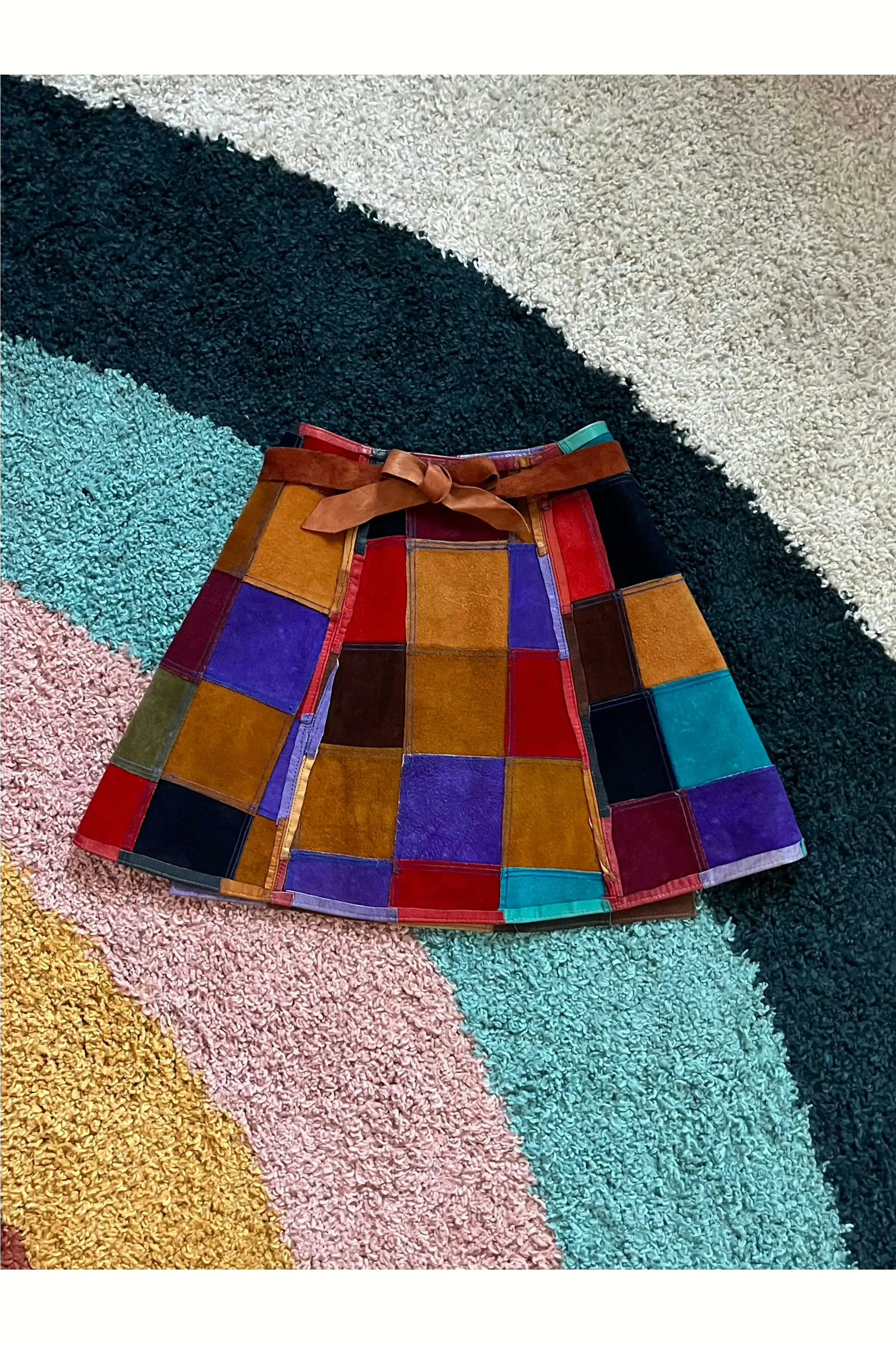 Vintage RARE 60s-70s Leather Patchwork Wrap Skirt