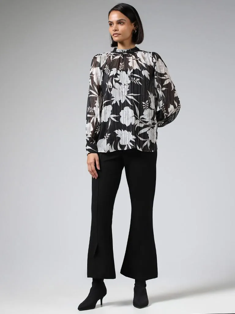 Wardrobe Black & White Floral Printed Top with Camisole