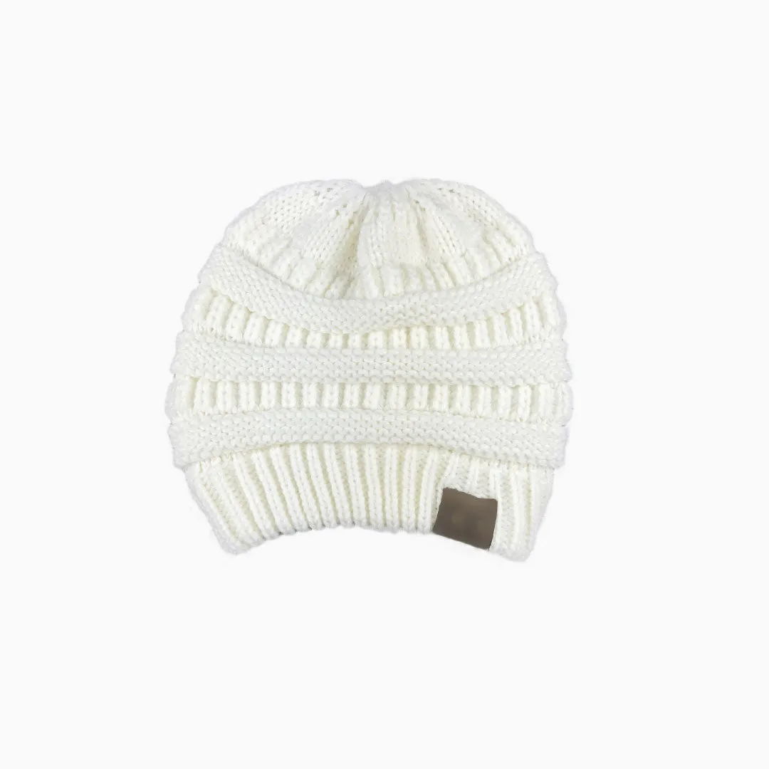 Warm Me Up Ponytail Winter Beanie Chunky Rib Knit Hat