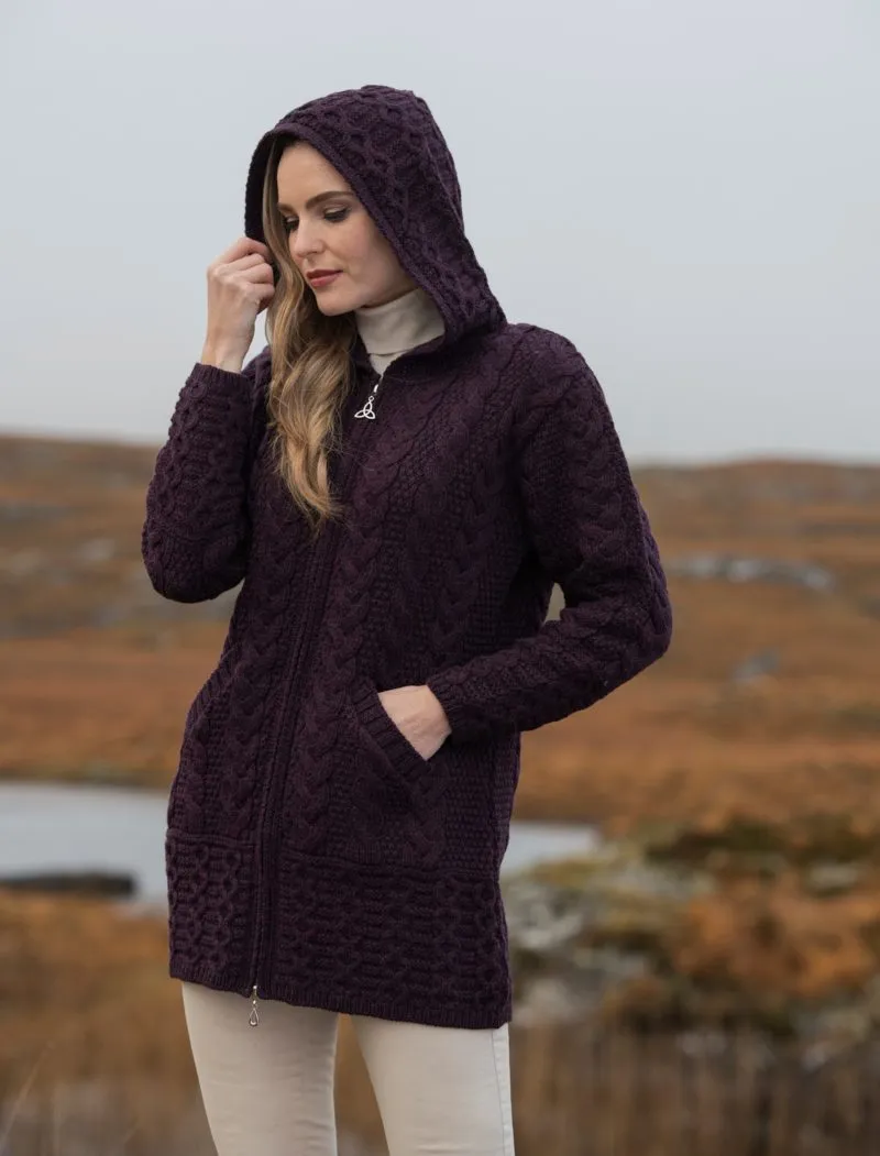 West End Knitwear | Hooded Coat With Celtic Knot Zipper | Women's