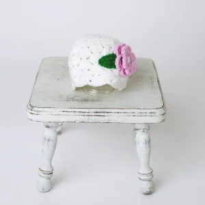 White and Pink Newborn Flower Baby Hat