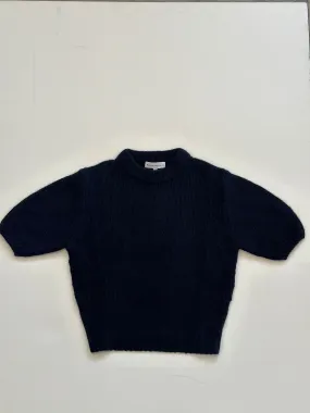 White   Warren - Cashmere Featherweight Puff Sleeve Crew in Deep Navy