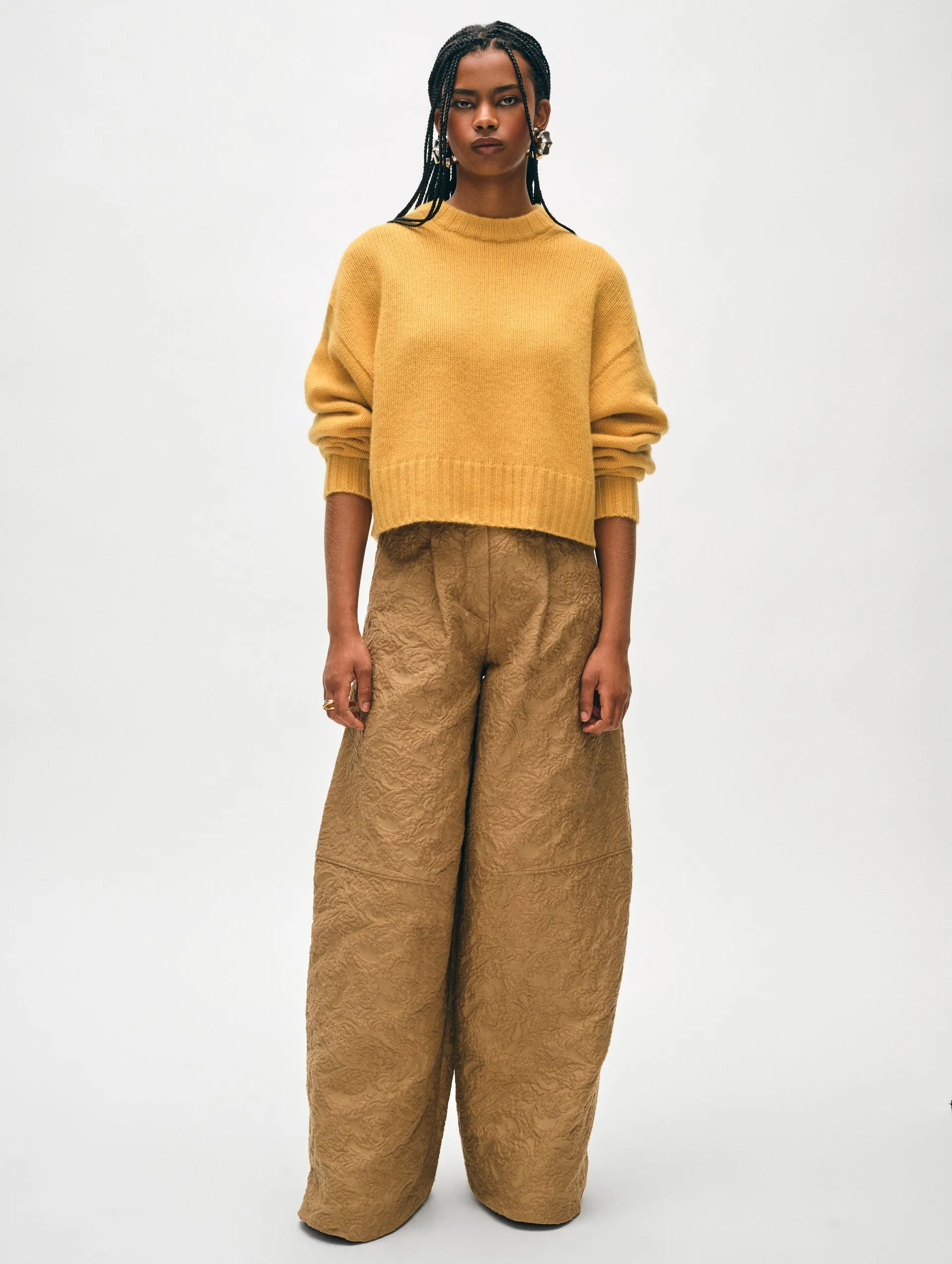 White   Warren - Cashmere Saddle Sleeve Crewneck Sweater in Goldenrod