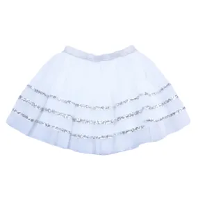 White/Silver Band Tulle Skirt W/ Sequin Trims