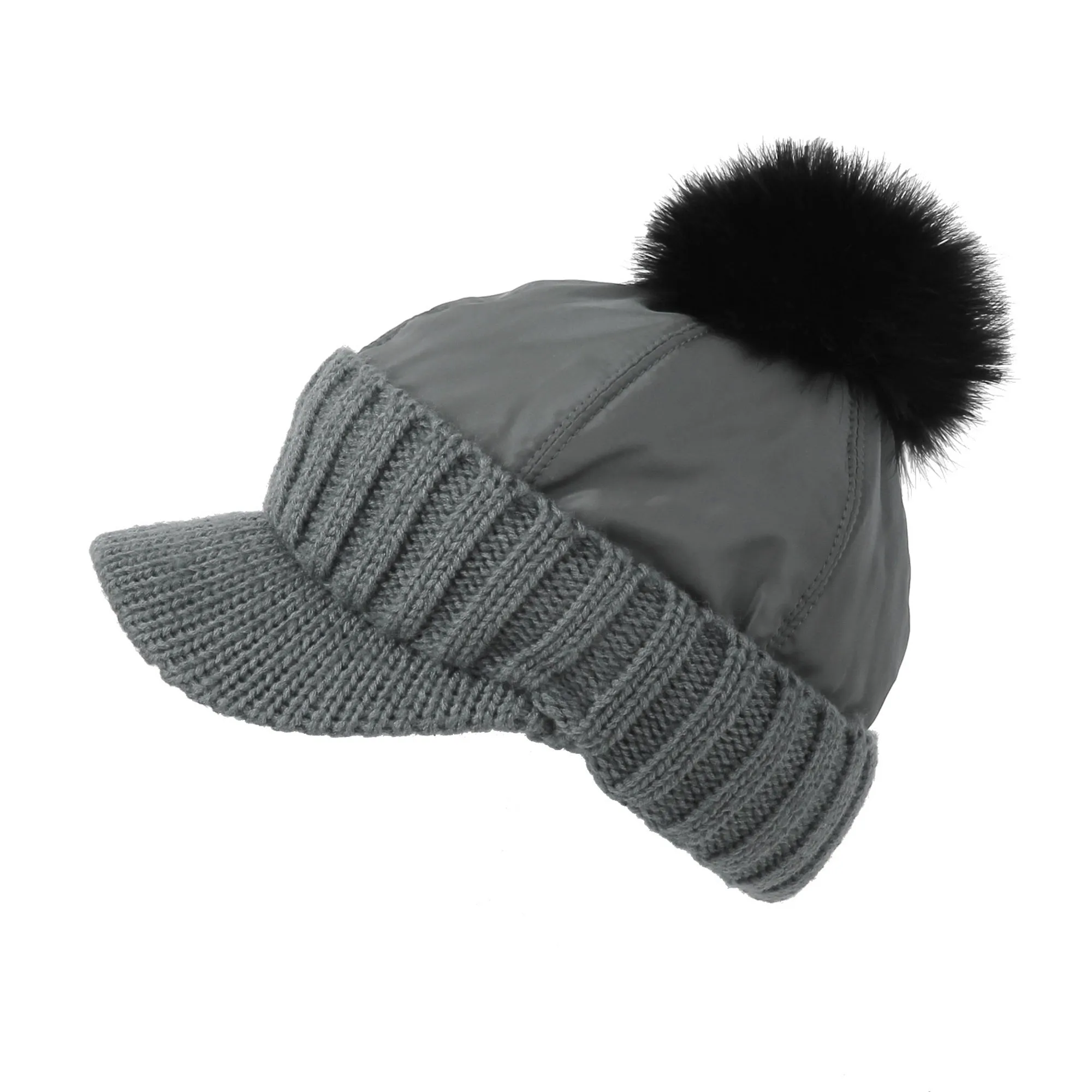 Winter Fleece Knit Visor Pom Beanie Hat Baseball Cap DWR1133