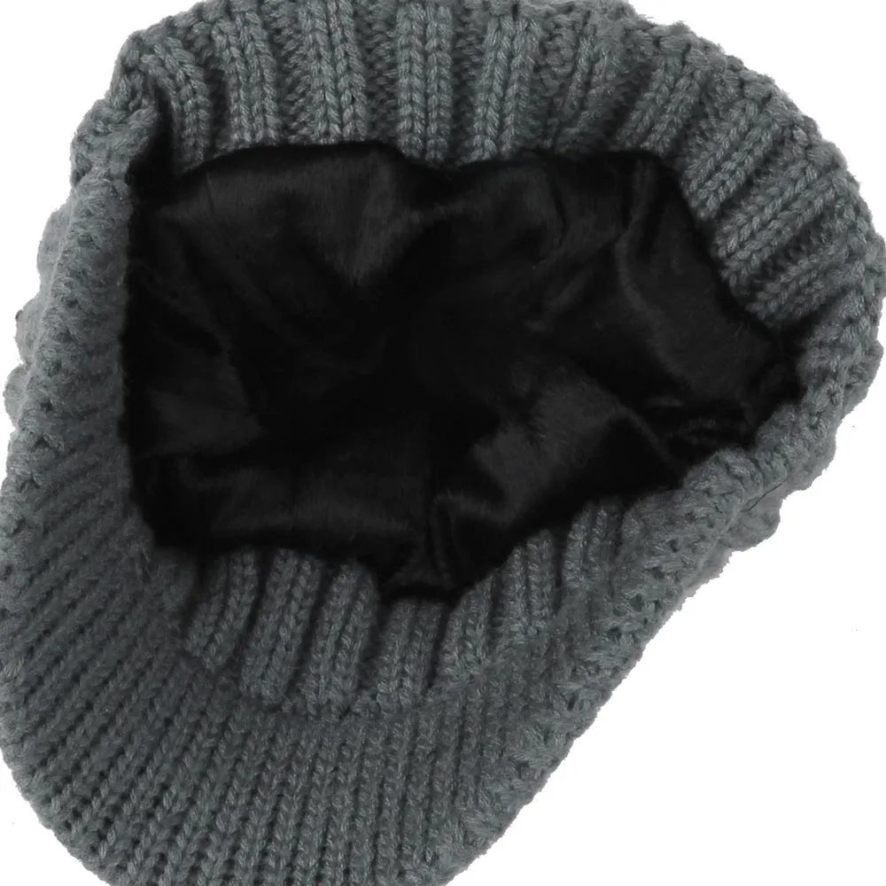 Winter Fleece Knit Visor Pom Beanie Hat Baseball Cap DWR1133