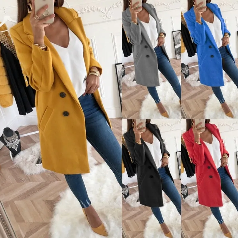 Women  Winter Woollen Coat Long Sleeve  Outwear Jacket