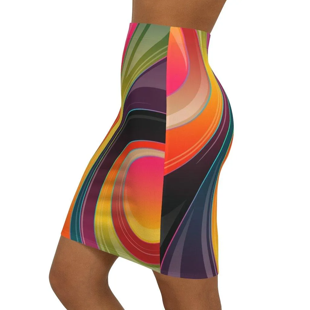 Womens Skirt, Multicolor Abstract Swirl Style Skirt