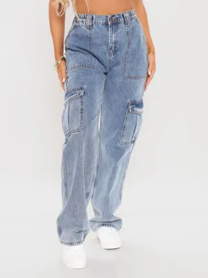 Women's Solid Multi-Pocket Cargo Jeans