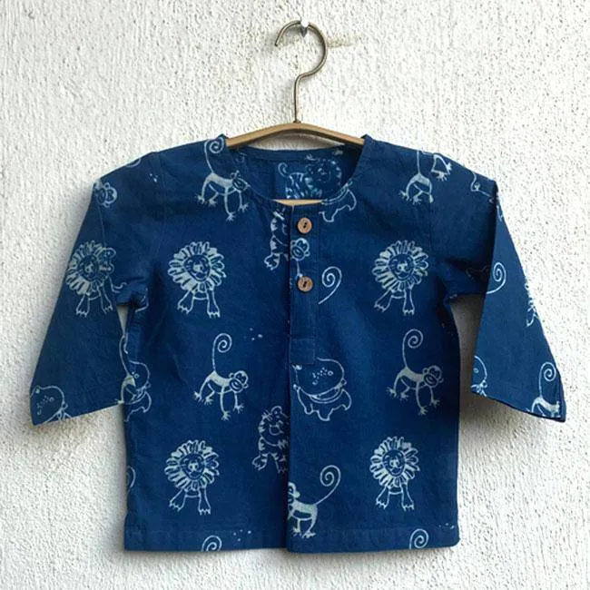 Zoo Print Organic Cotton Indigo Kurta with Pants